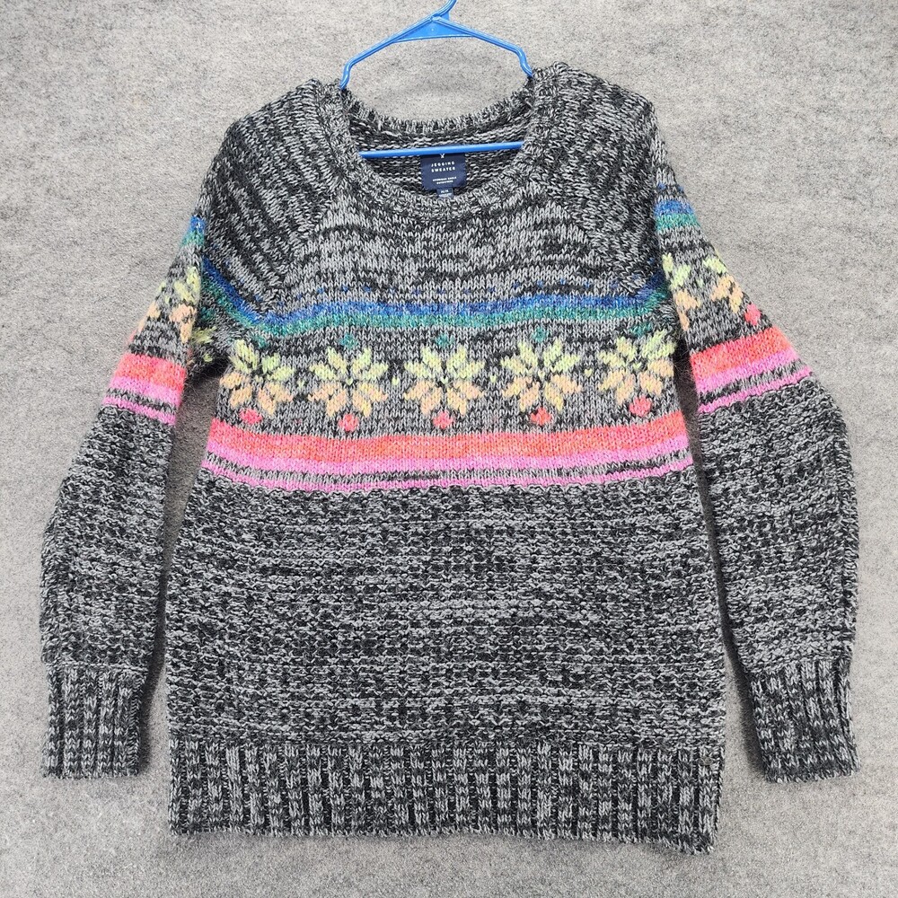 American Eagle Jegging Sweater Womens Medium Long Sleeve Gray Rainbow Snowflakes